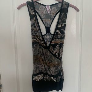 Dark Printed V-Neck Racerback Top